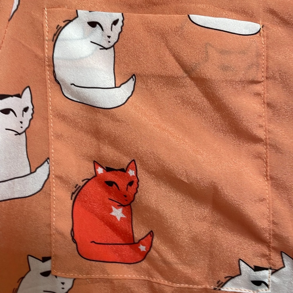 Cat Print Orange Sheath Dress - Picture 5 of 6